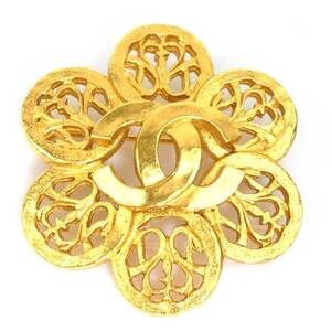CHANEL Authentic Gold Logo Brooch